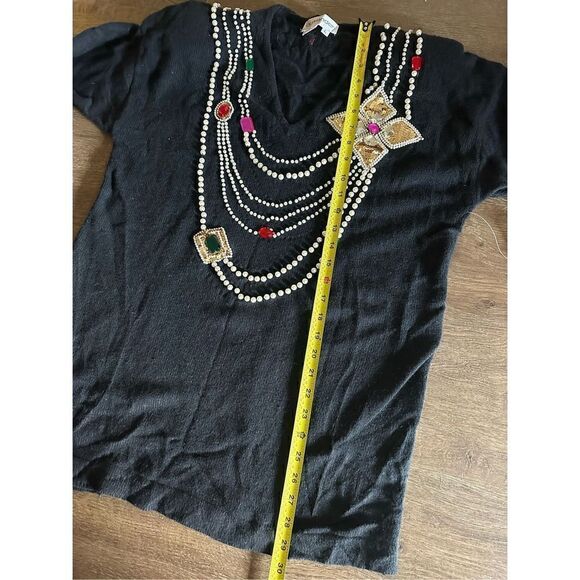 Vtg 90s Outlander Women’s Black Angora Rabbit Hair and Silk Blend Jewels Beads L - Picture 11 of 11